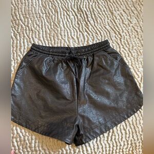 mittoshop Black Faux Leather Athletic Shorts with Drawstring